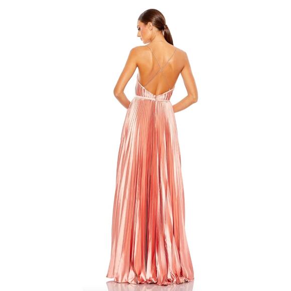 NWT Mac Duggal PLUNGE NECK PLEATED EVENING GOWN, Rose Gold, Sz 2, #49039 - Picture 4 of 9